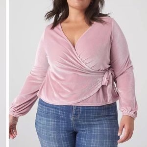 Lane Bryant Classic Blouson-Sleeve Surplice Tie Velour Top Size 22/24